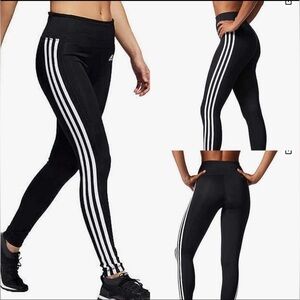 Adidas Climalite women's leggings pants size M high rise black 3 white stripes